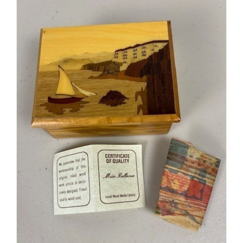 Italian Wood Marquetry Miss Bellevue Jewelry Box‎ Sailboat Meta di Sorrento